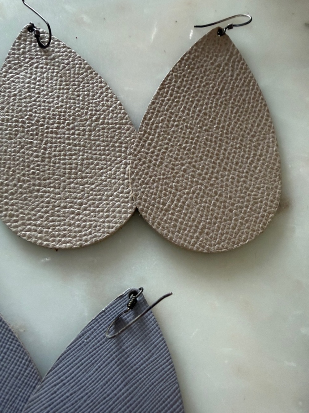 Nickel & Suede Handmade Teardrop Leather Earrings - Gold, Taupe, Lavender, Blue - Picture 5 of 5